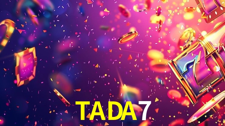 Una escena digital vívida inspirada en casino con TADA7 mostrado prominentemente, luces brillantes, fichas, cartas y acentos dorados.